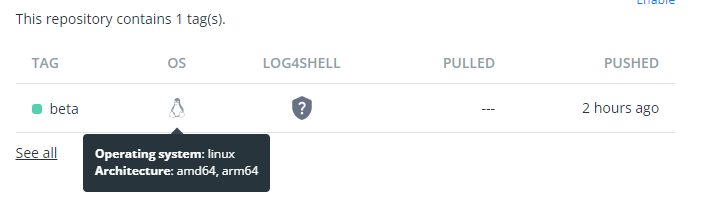 Dockerhub showing both variants of the image