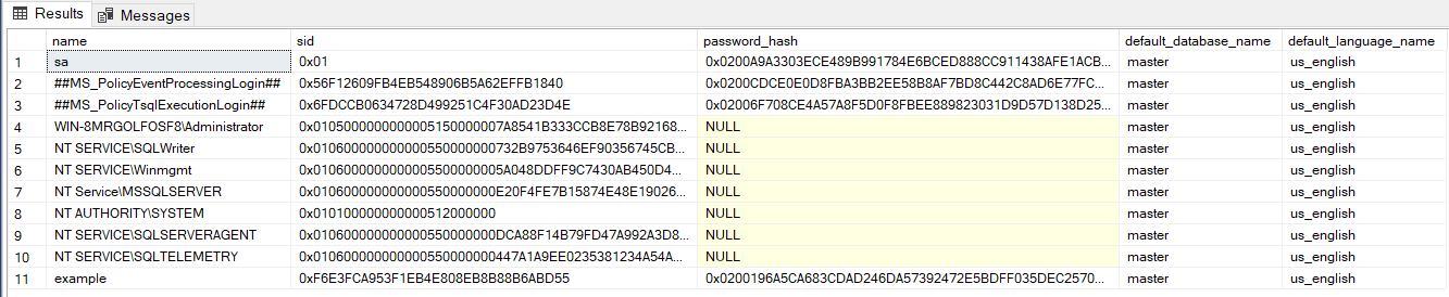 SQL Server Logins Query Results